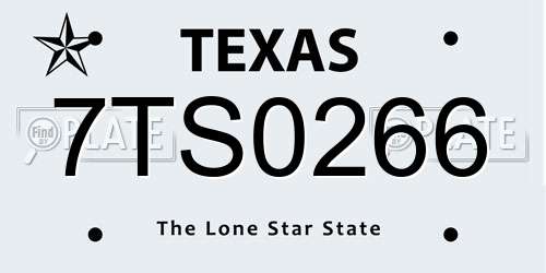 7TS0266 Texas License Plate