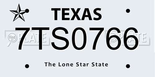 7TS0766 Texas License Plate