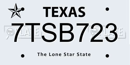 7TSB723 Texas License Plate