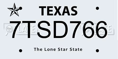 7TSD766 Texas License Plate