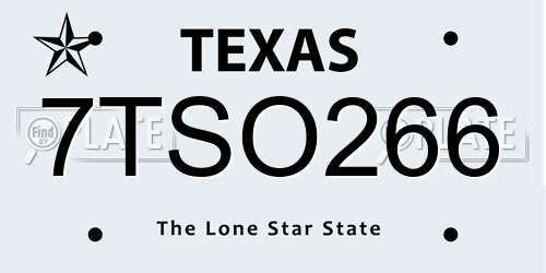 7TSO266 Texas License Plate