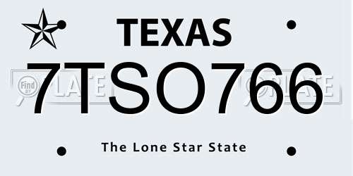 7TSO766 Texas License Plate