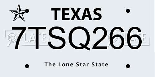 7TSQ266 Texas License Plate