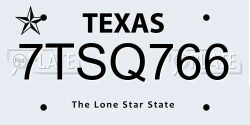 7TSQ766 Texas License Plate