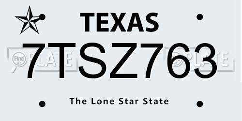 7TSZ763 Texas License Plate