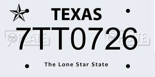 7TT0726 Texas License Plate