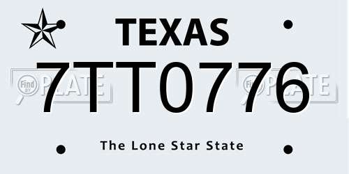7TT0776 Texas License Plate