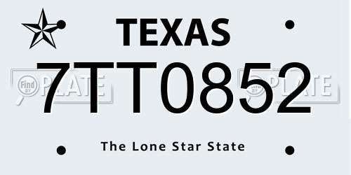 7TT0852 Texas License Plate