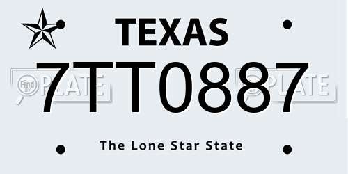 7TT0887 Texas License Plate