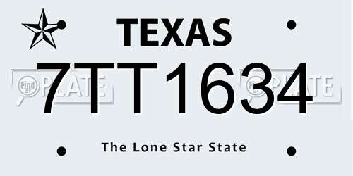 7TT1634 Texas License Plate