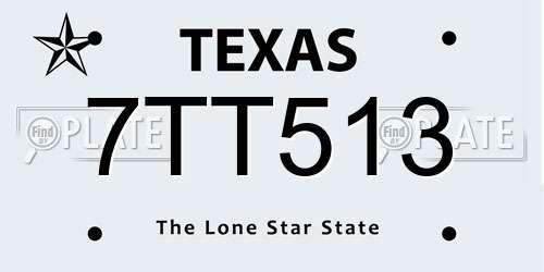 7TT513 Texas License Plate