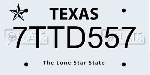 7TTD557 Texas License Plate