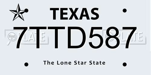 7TTD587 Texas License Plate