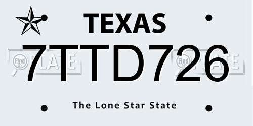 7TTD726 Texas License Plate