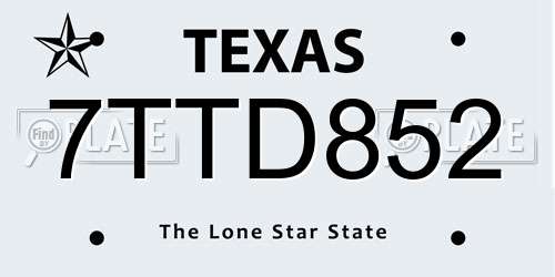 7TTD852 Texas License Plate
