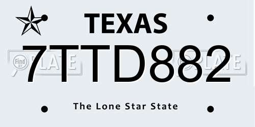 7TTD882 Texas License Plate