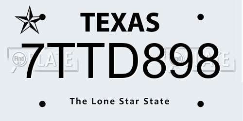 7TTD898 Texas License Plate