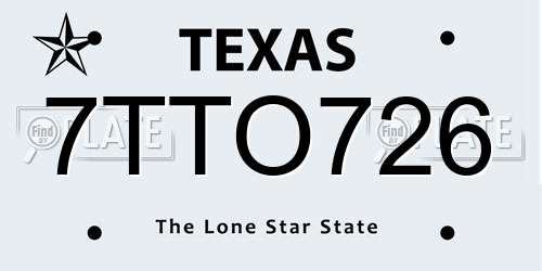 7TTO726 Texas License Plate