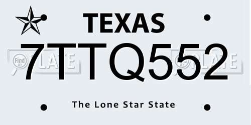 7TTQ552 Texas License Plate