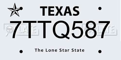 7TTQ587 Texas License Plate