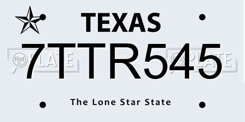7TTR545 Texas License Plate