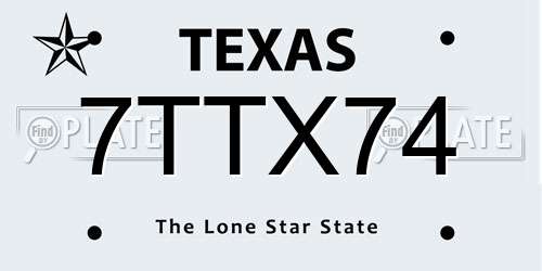7TTX74 Texas License Plate
