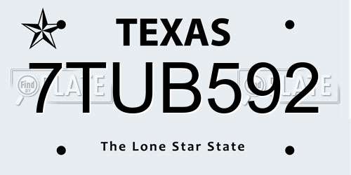 7TUB592 Texas License Plate