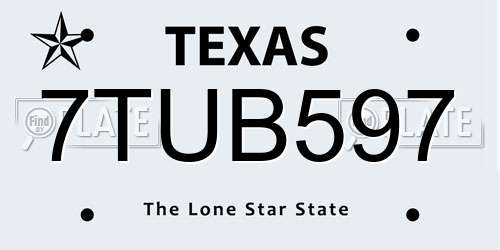 7TUB597 Texas License Plate