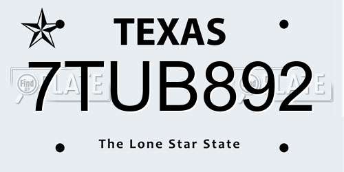 7TUB892 Texas License Plate