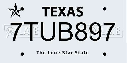 7TUB897 Texas License Plate