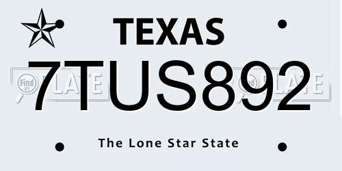 7TUS892 Texas License Plate
