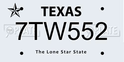 7TW552 Texas License Plate