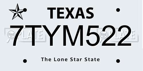 7TYM522 Texas License Plate