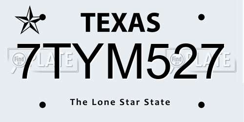 7TYM527 Texas License Plate