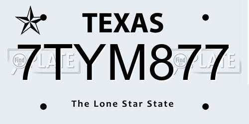 7TYM877 Texas License Plate