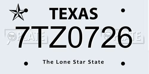 7TZ0726 Texas License Plate