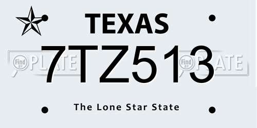7TZ513 Texas License Plate