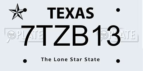 7TZB13 Texas License Plate