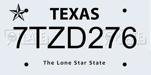 7TZD276 Texas License Plate