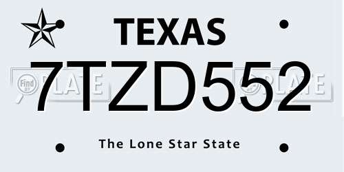 7TZD552 Texas License Plate