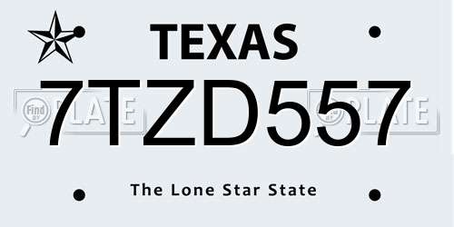 7TZD557 Texas License Plate