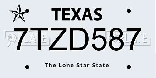 7TZD587 Texas License Plate