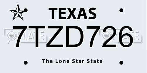 7TZD726 Texas License Plate