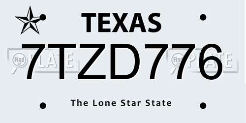 7TZD776 Texas License Plate