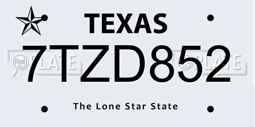 7TZD852 Texas License Plate