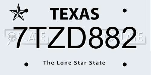 7TZD882 Texas License Plate