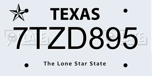 7TZD895 Texas License Plate