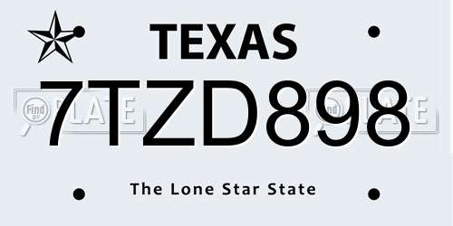 7TZD898 Texas License Plate