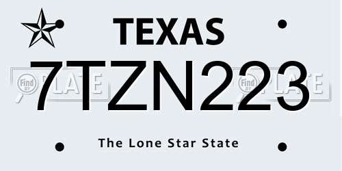 7TZN223 Texas License Plate