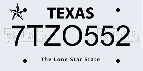 7TZO552 Texas License Plate